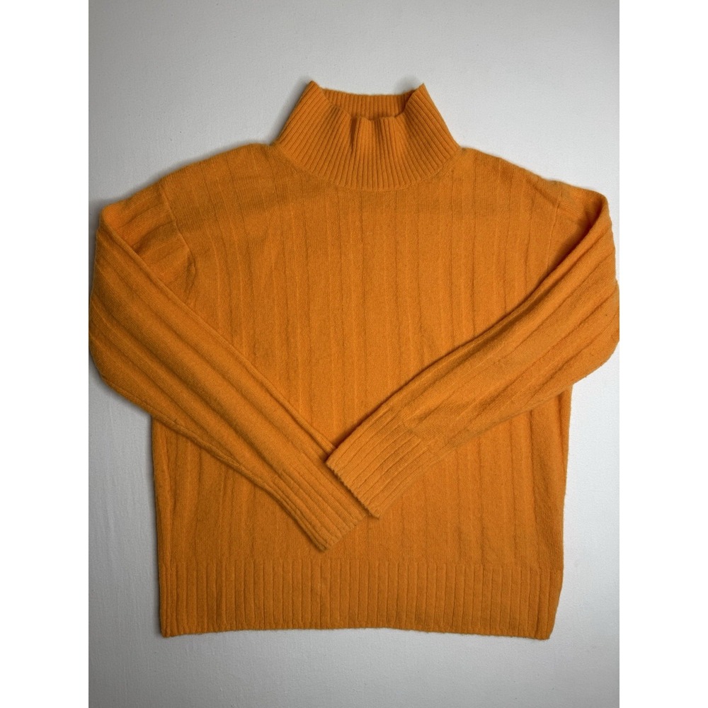 J Crew Sweater Women XXS Ribbed Turtleneck Alpaca Merino Wool Neon Bright Orange